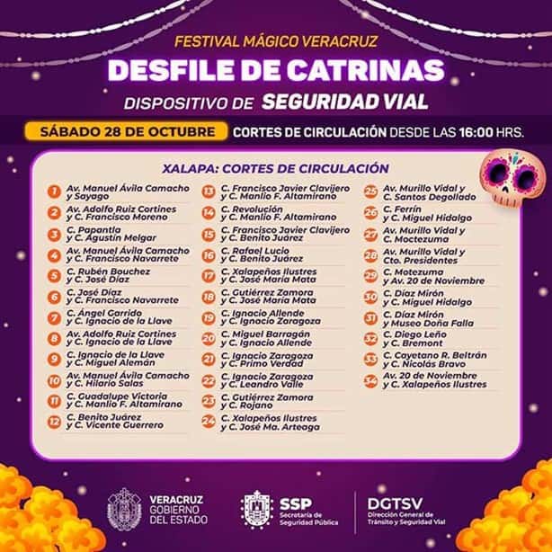 ¡Atención! Este sábado, cierres viales, habrá desfile de catrinas en Xalapa