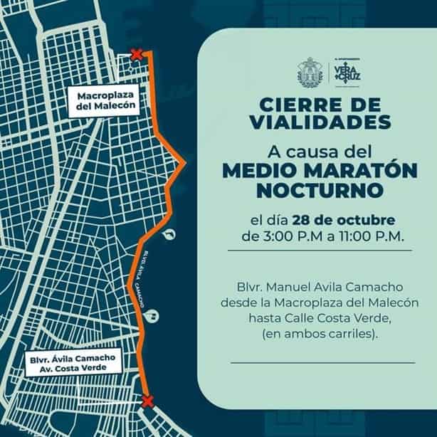 Hoy habrá cierres viales en Veracruz por medio maratón nocturno