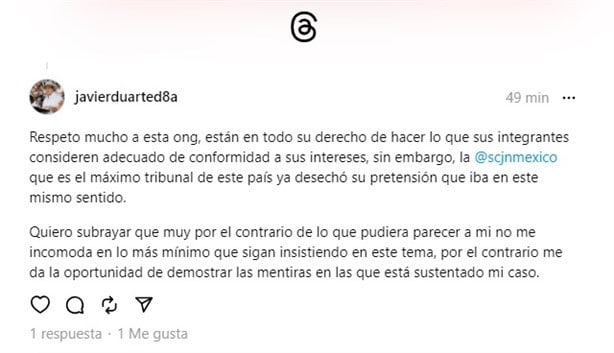 Responde Javier Duarte a Tojil; ‘mi caso se sustenta en mentiras’