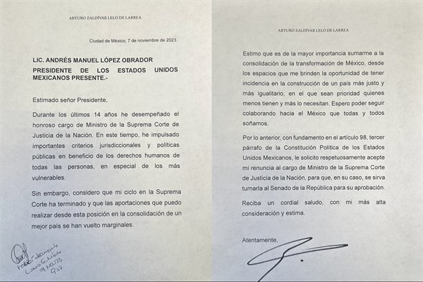 Arturo Zaldívar presenta su renuncia como ministro de la SCJN
