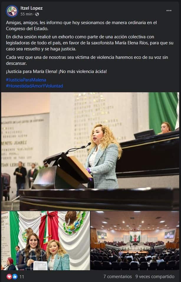 Desde Congreso de Veracruz, piden imparcialidad en caso de María Elena Ríos