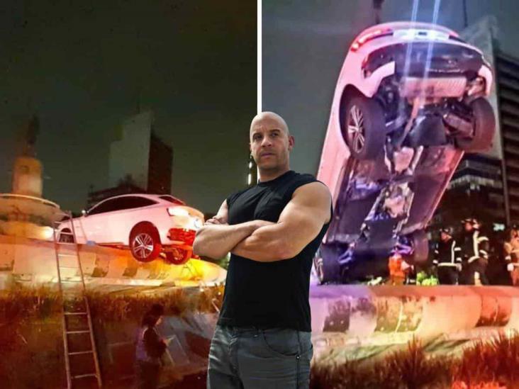 ¿Toretto en Reforma? Auto termina sobre la fuente de la Diana Cazadora (+Video)