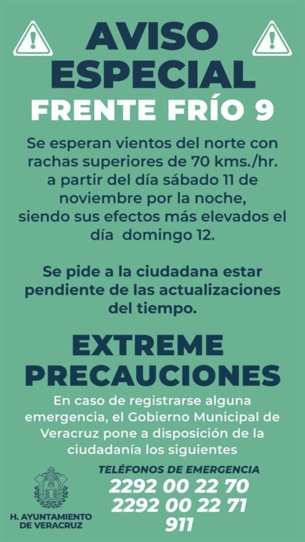 Se mantiene aviso especial en Veracruz por ingreso de norte este sábado