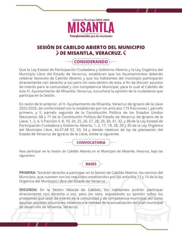 ¡Atención Misantla! Sesión de Cabildo Abierta