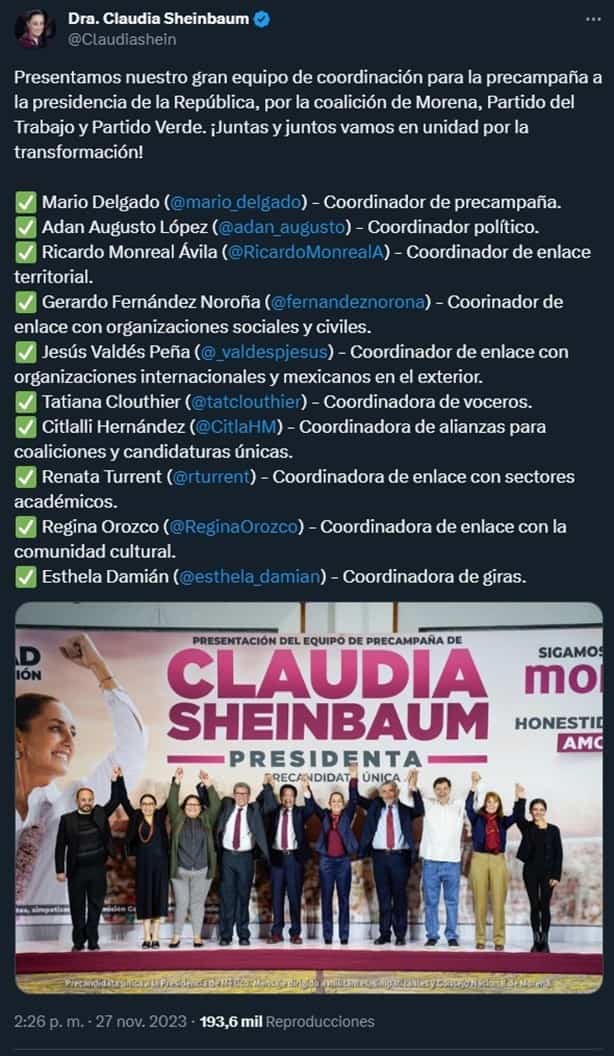 Claudia Sheinbaum presenta equipo de precampaña; ¿quiénes son?