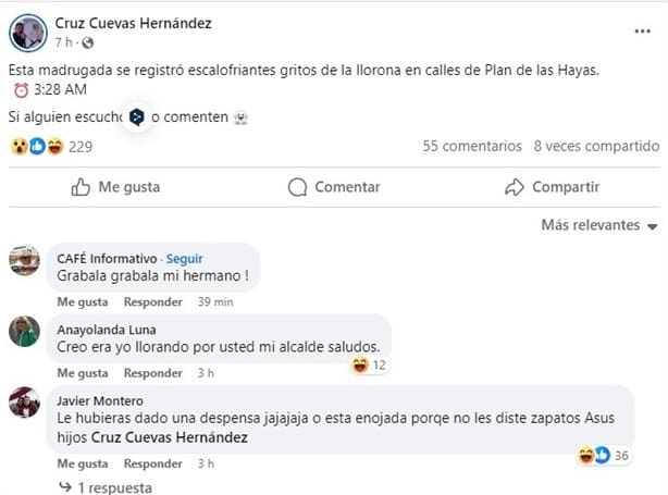 Alcalde de municipio en Veracruz alerta en redes que escuchó a La Llorona