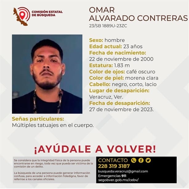 Piden apoyo para localizar a joven desaparecido en Veracruz