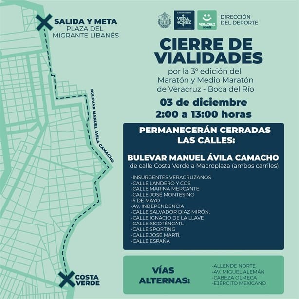 Estas calles serán cerradas a la circulación en Veracruz por Medio Maratón el próximo domingo