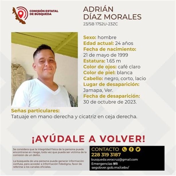 Adrián Díaz Morales lleva más de un mes desaparecido en Jamapa