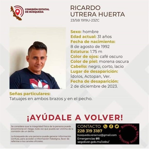 Familiares buscan a Ricardo Utrera, se extravió en Los Ídolos, Actopan