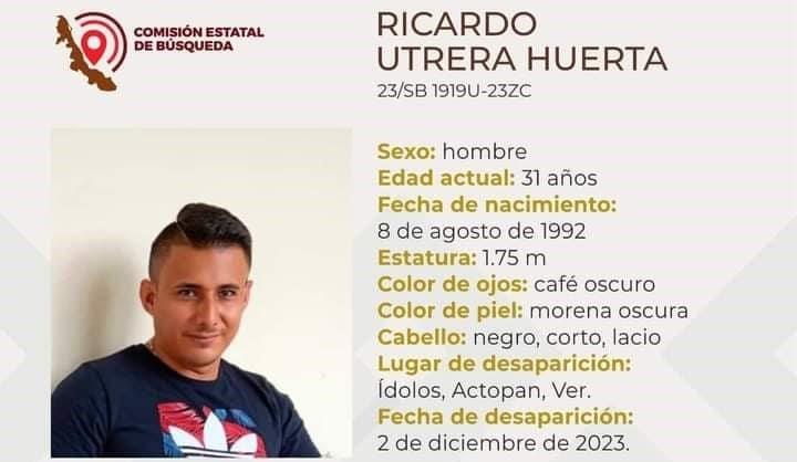 Familiares buscan a Ricardo Utrera, se extravió en Los Ídolos, Actopan