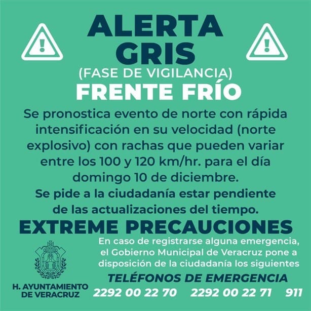 A estos números puedes reportar emergencias por evento de Norte en Veracruz