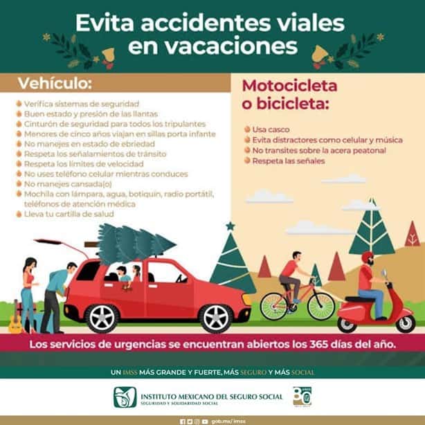 Exhorta IMSS a revisar automóvil para evitar accidentes en vacaciones decembrinas