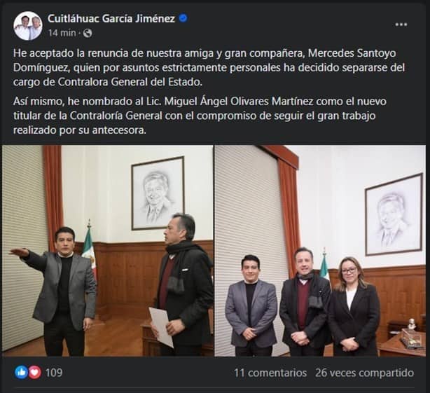 Renuncia Mercedes Santoyo a la Contraloría de Veracruz
