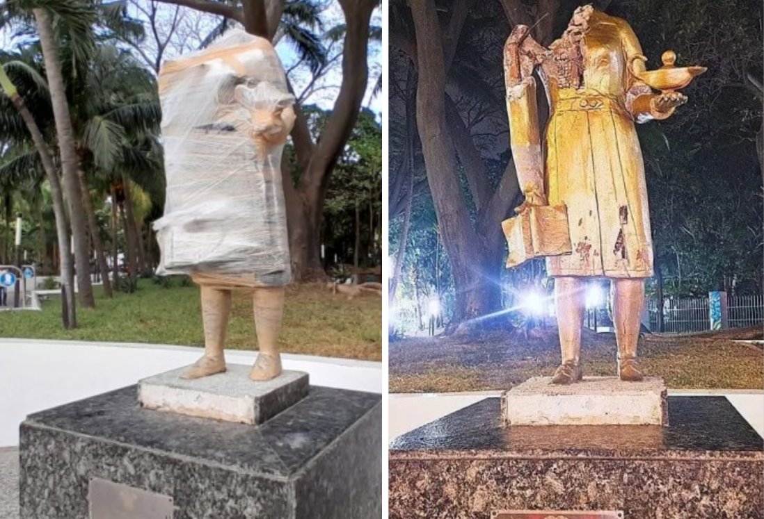 Estatua de la Enfermera en Veracruz se cae a pedazos; buscan su rescate