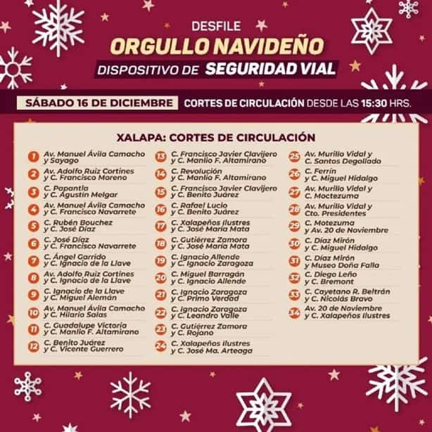 Estas son las calles de Xalapa que estarán cerradas por Desfile Iluminado