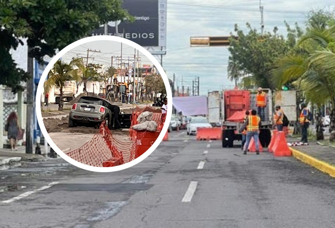 Conductor estrella su automóvil de lujo contra obra en la Avenida LaFragua, en Veracruz