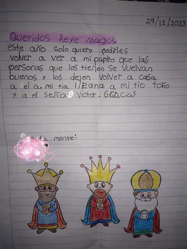 Hija de desaparecido en Camerino Z. Mendoza pide a los Reyes Magos que le devuelvan a su papá