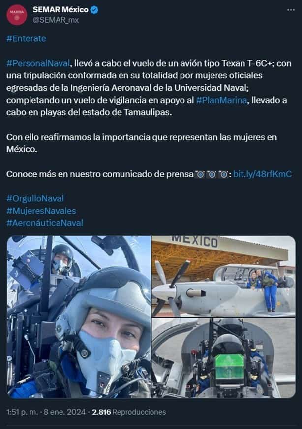 Mujer de Papantla integra la primera tripulación femenina en aeronave de Semar