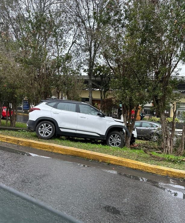 Mujer pierde control de camioneta y choca contra arbustos en avenida de Xalapa