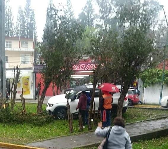 Mujer pierde control de camioneta y choca contra arbustos en avenida de Xalapa