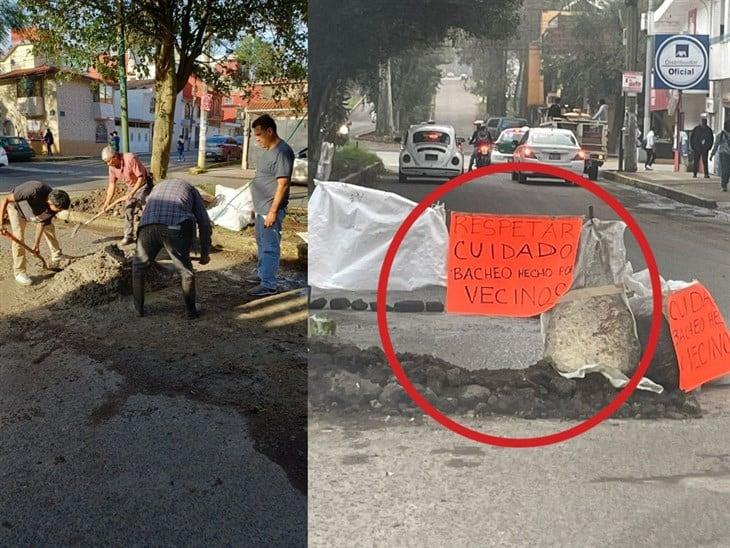 Ciudadanos le hacen el trabajo a Obras Públicas de Xalapa, bachean avenida Acueducto