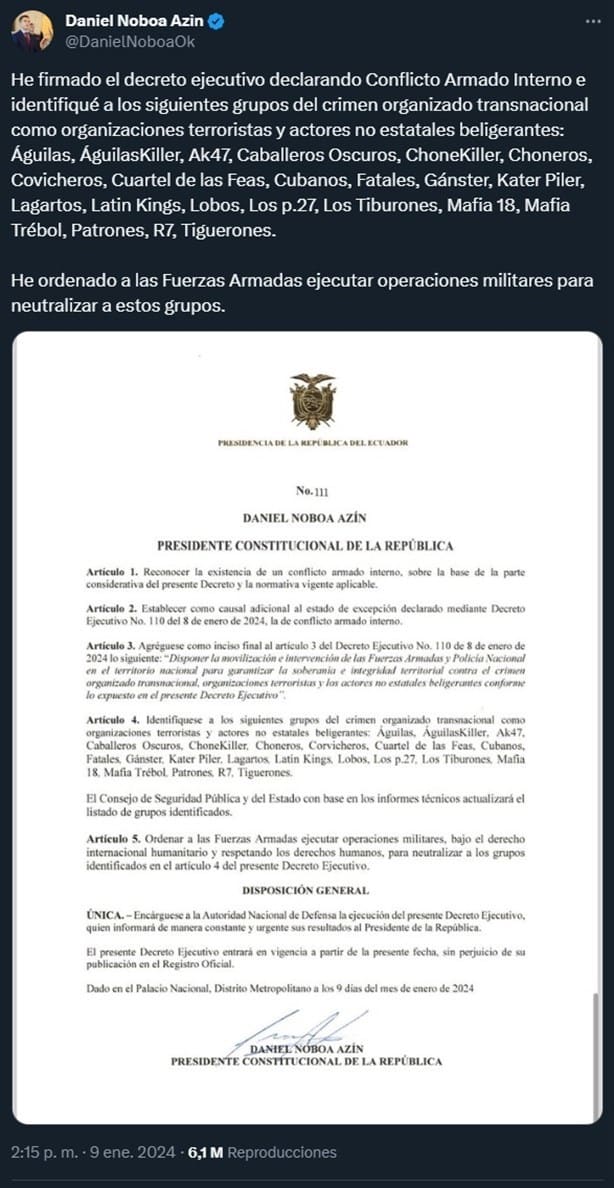 Conflicto armado en Ecuador; esto es lo que sabemos