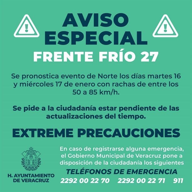 Emiten aviso especial por norte de 85 km/hr para este martes en Veracruz