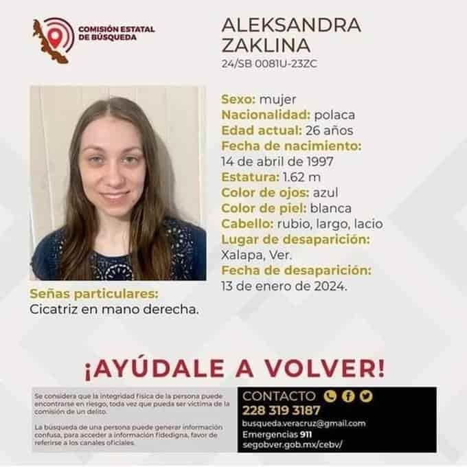 Mujer de nacionalidad polaca es reportada desaparecida en Xalapa