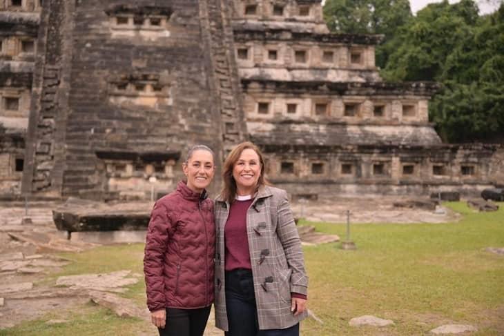 Claudia Sheinbaum y Rocío Nahle recorren El Tajín 