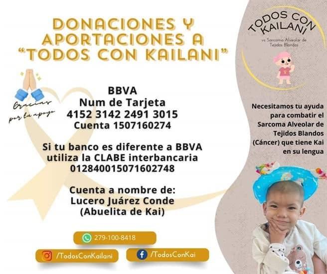 Piden donación para cirugía de Kailani, de 3 años; padece un cáncer que pone en riesgo su vida