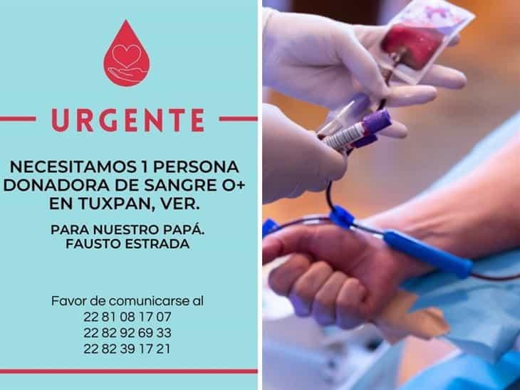 Solicitan de manera urgente donador de sangre en Tuxpan