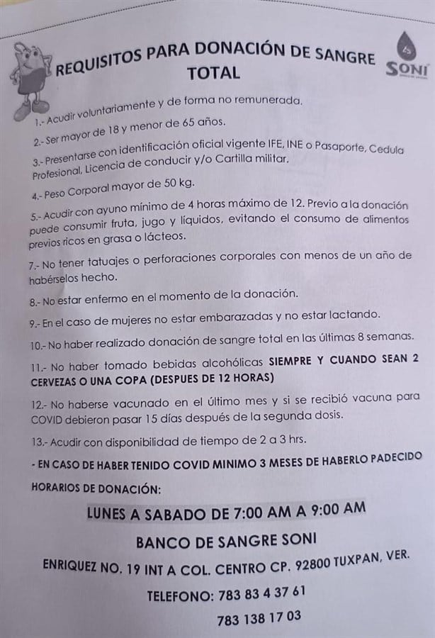 Solicitan de manera urgente donador de sangre en Tuxpan