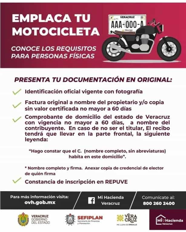 Estos documentos necesitas para emplacar tu motocicleta en Veracruz