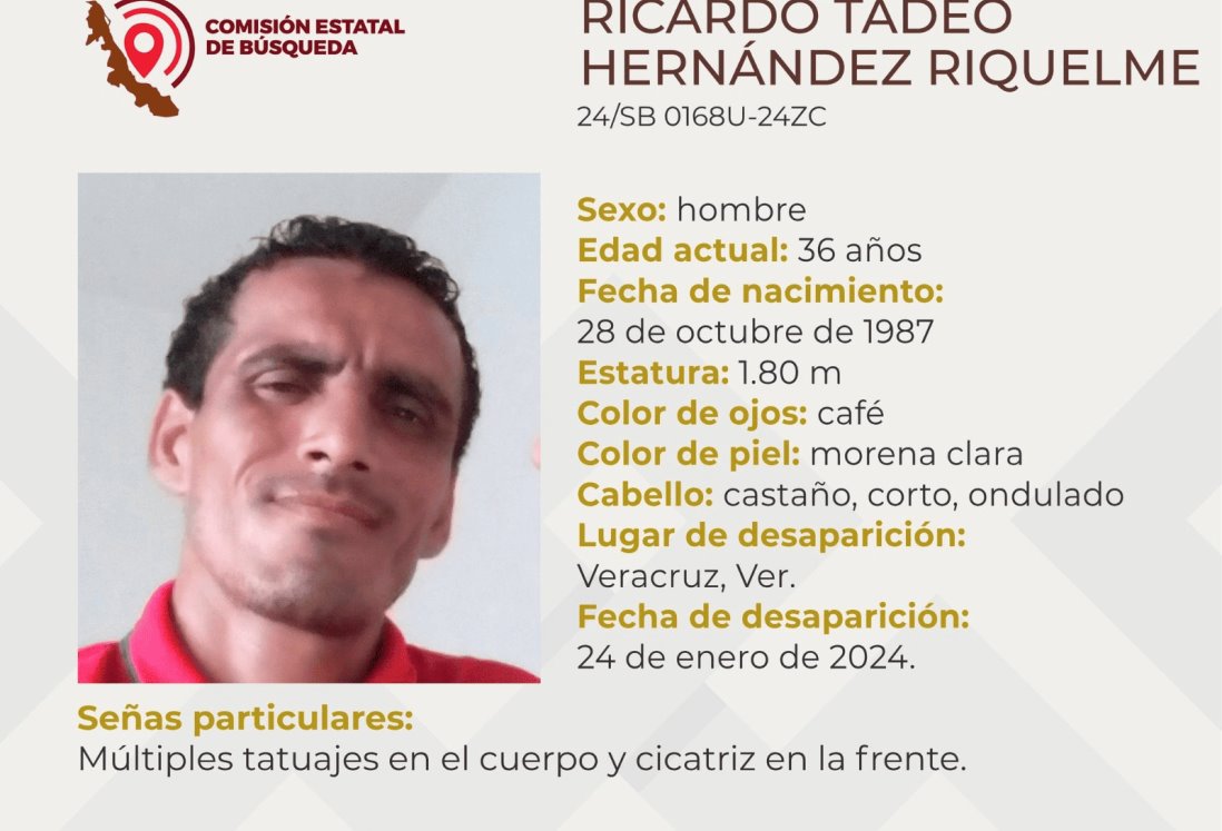 Buscan a Ricardo Tadeo Hernández Riquelme, de 36 años. Desapareció en Veracruz