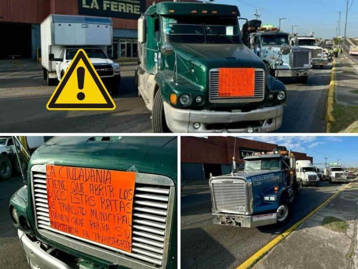 Transportistas protestan en Veracruz contra inseguridad; vialidad afectada