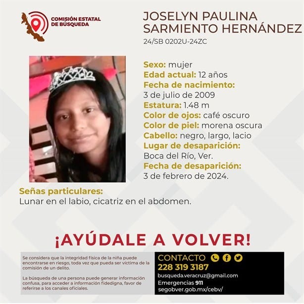 Desaparece Joselyn Paulina Sarmiento de 12 años de edad en Boca del Río