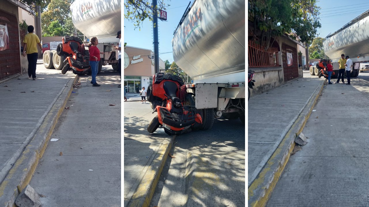 Camión cisterna arrolla cuatrimoto en Soledad de Doblado. No hubo graves heridos