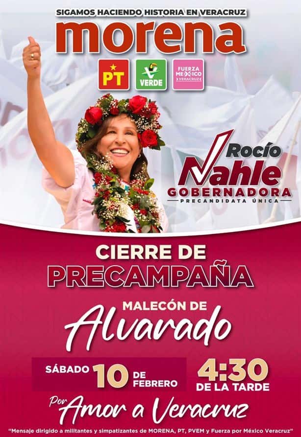 Hoy cierra precampaña Rocío Nahle en Alvarado, Veracruz