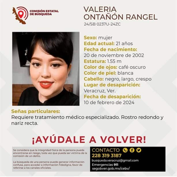 Desaparece Valeria Ontañón Rangel, tiene 21 años y es de Veracruz