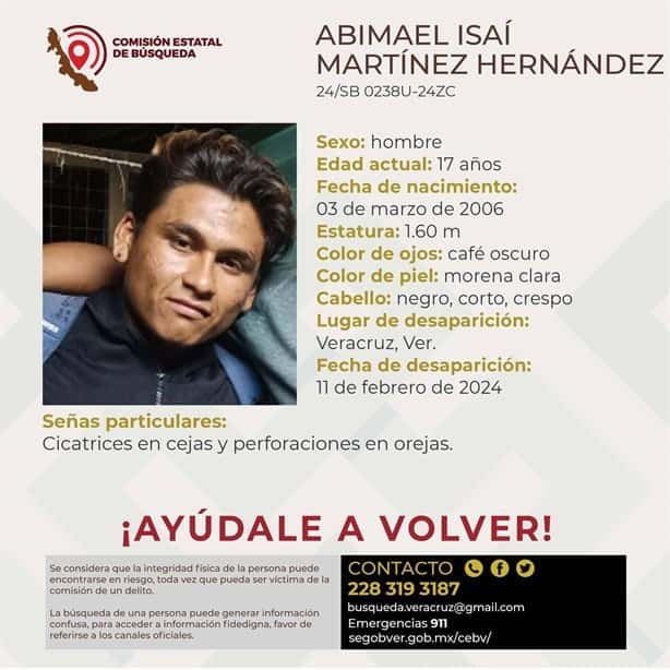 Desaparece joven de 17 años en el Puerto de Veracruz