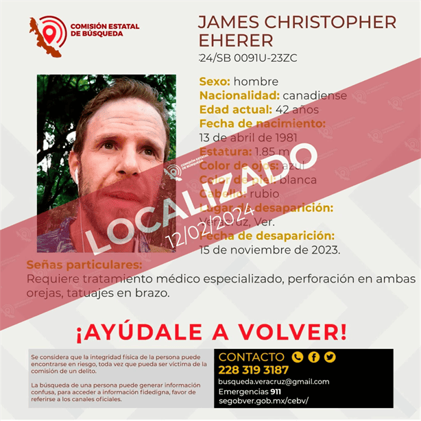 Localizan a canadiense desaparecido hace 3 meses en el puerto de Veracruz