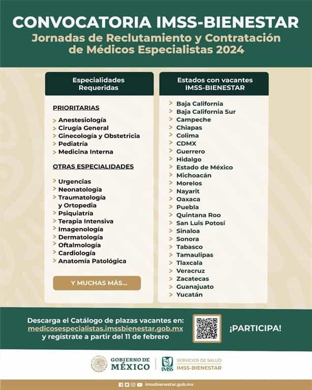 IMSS Bienestar abre convocatoria para reclutar médicos especialistas en Veracruz; así puedes postularte