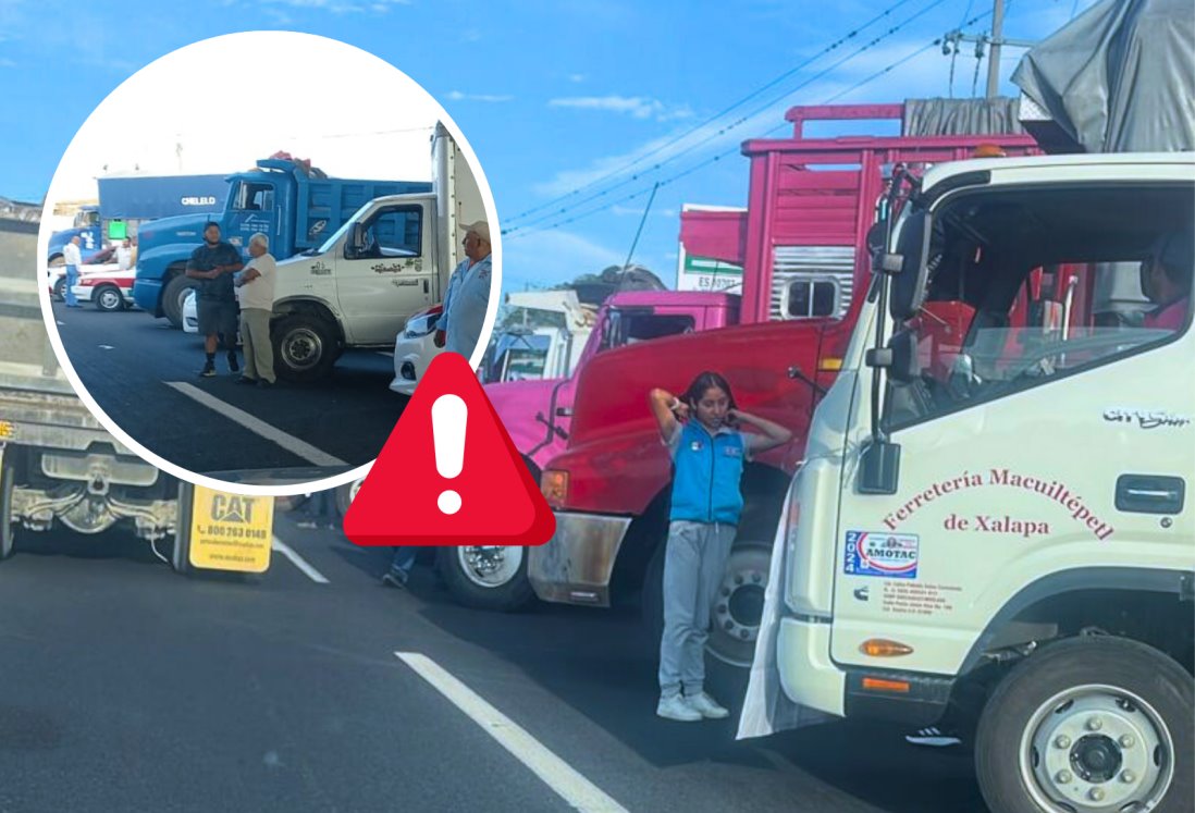Protestan transportistas de AMOTAC en autopista Veracruz - Cardel