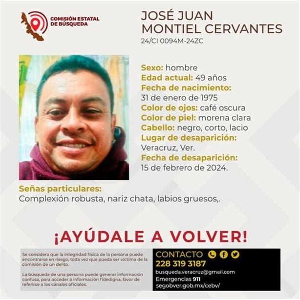 Desaparece en Veracruz el señor José Juan Montiel Cervantes