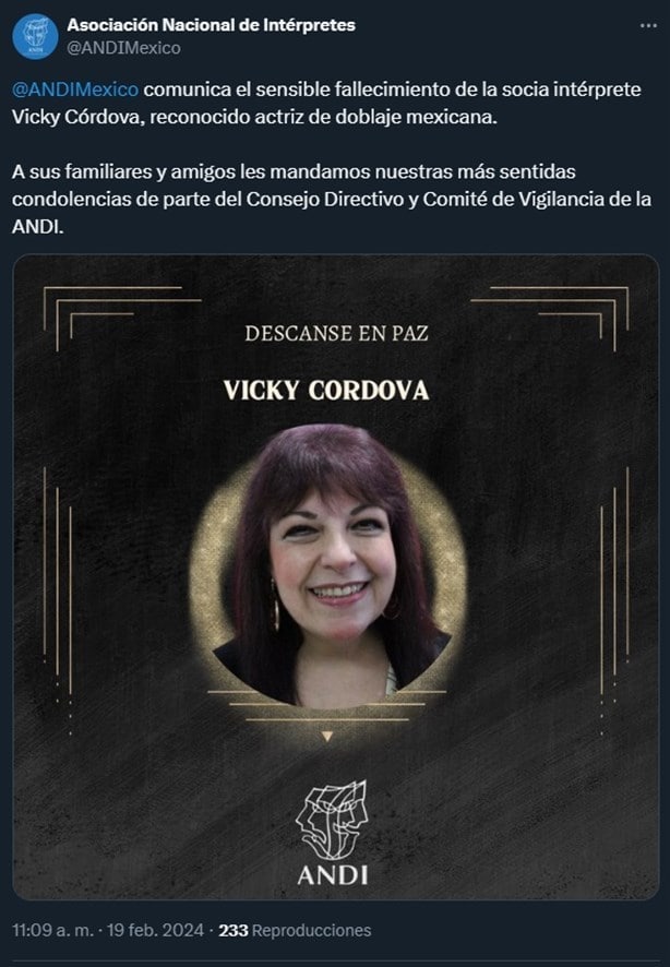 ¿De qué murió Vicky Córdova? Actriz que prestó su voz a Mary Poppins