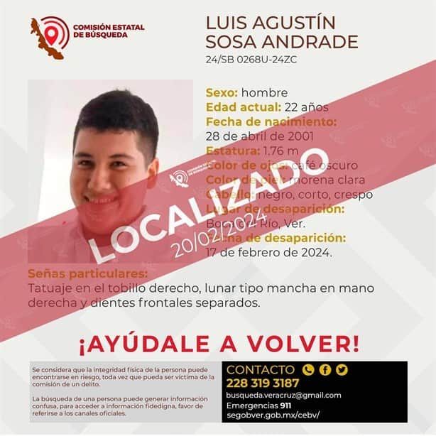 Aparece Luis Agustín Sosa, estudiante de la UV reportado como desaparecido