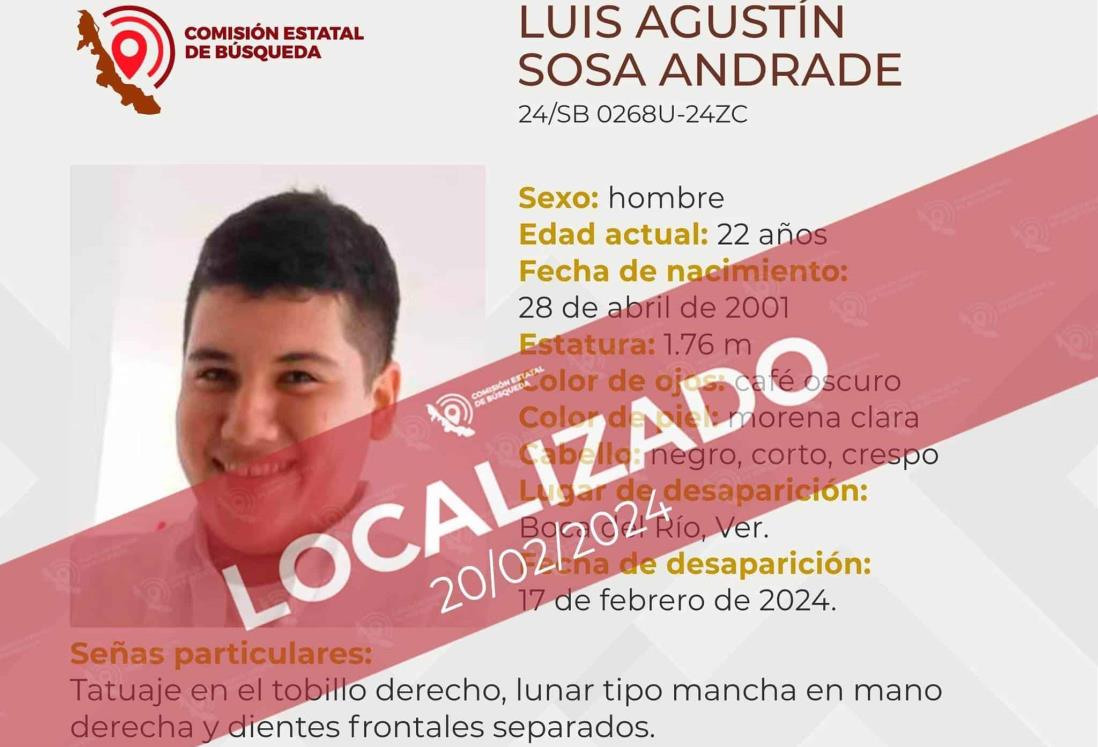 Aparece Luis Agustín Sosa, estudiante de la UV reportado como desaparecido