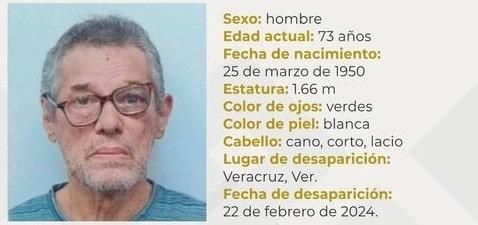 ¡Desaparece en Veracruz!, tiene ojos verdes y 73 años de edad