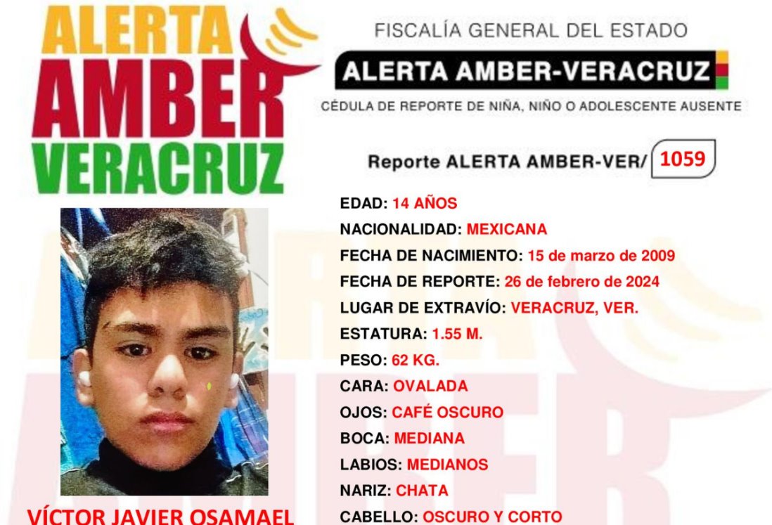 Emiten Alerta Amber por desaparición de Víctor de 14 años en el puerto de Veracruz